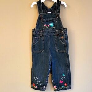 Denim dark wash embrodiered overalls